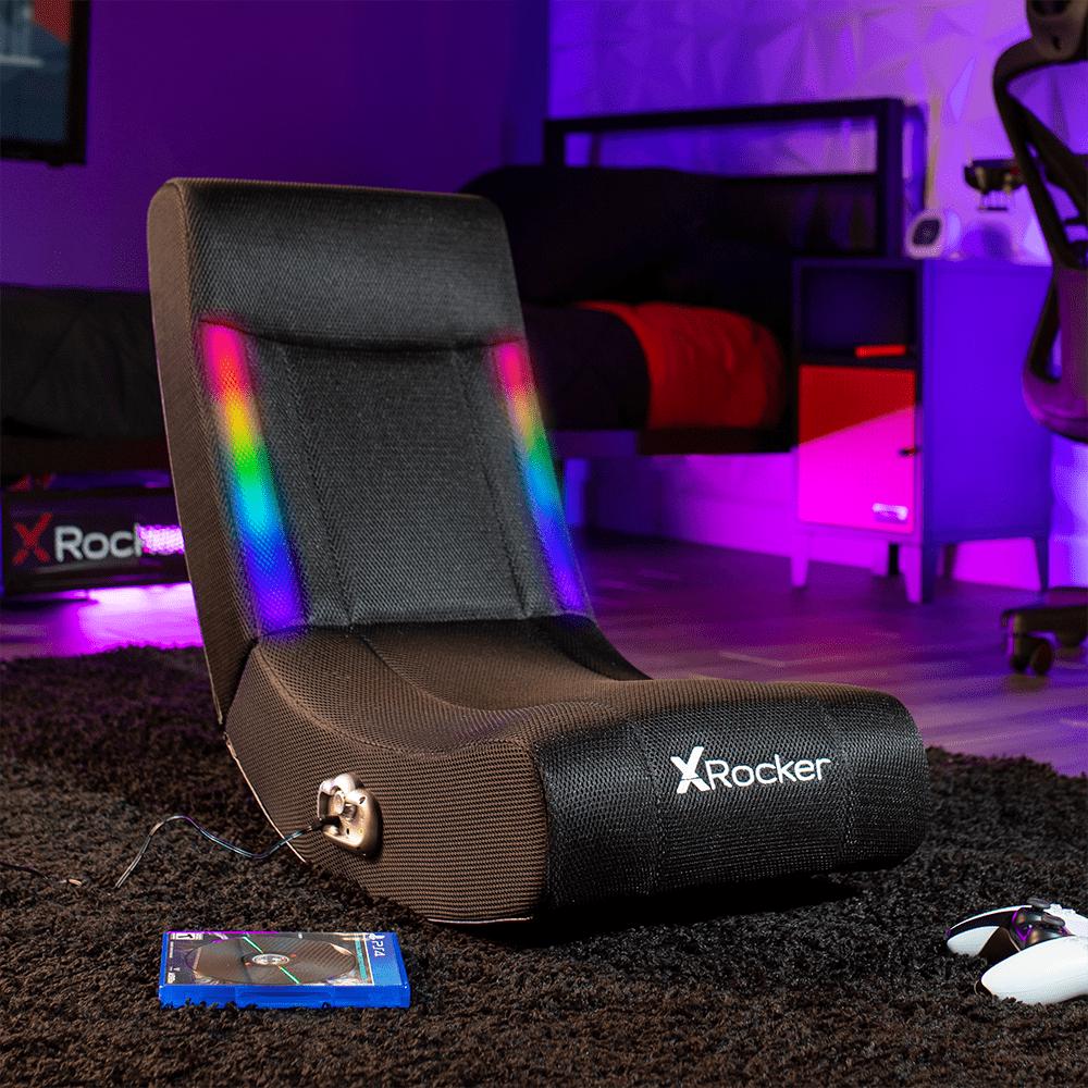 X Rocker Solo RGB Mesh 2.0 Audio Floor Rocker Chair, Black, Ergonomic Design, LED Lighting, 30.1"x15.4"x24.2"
