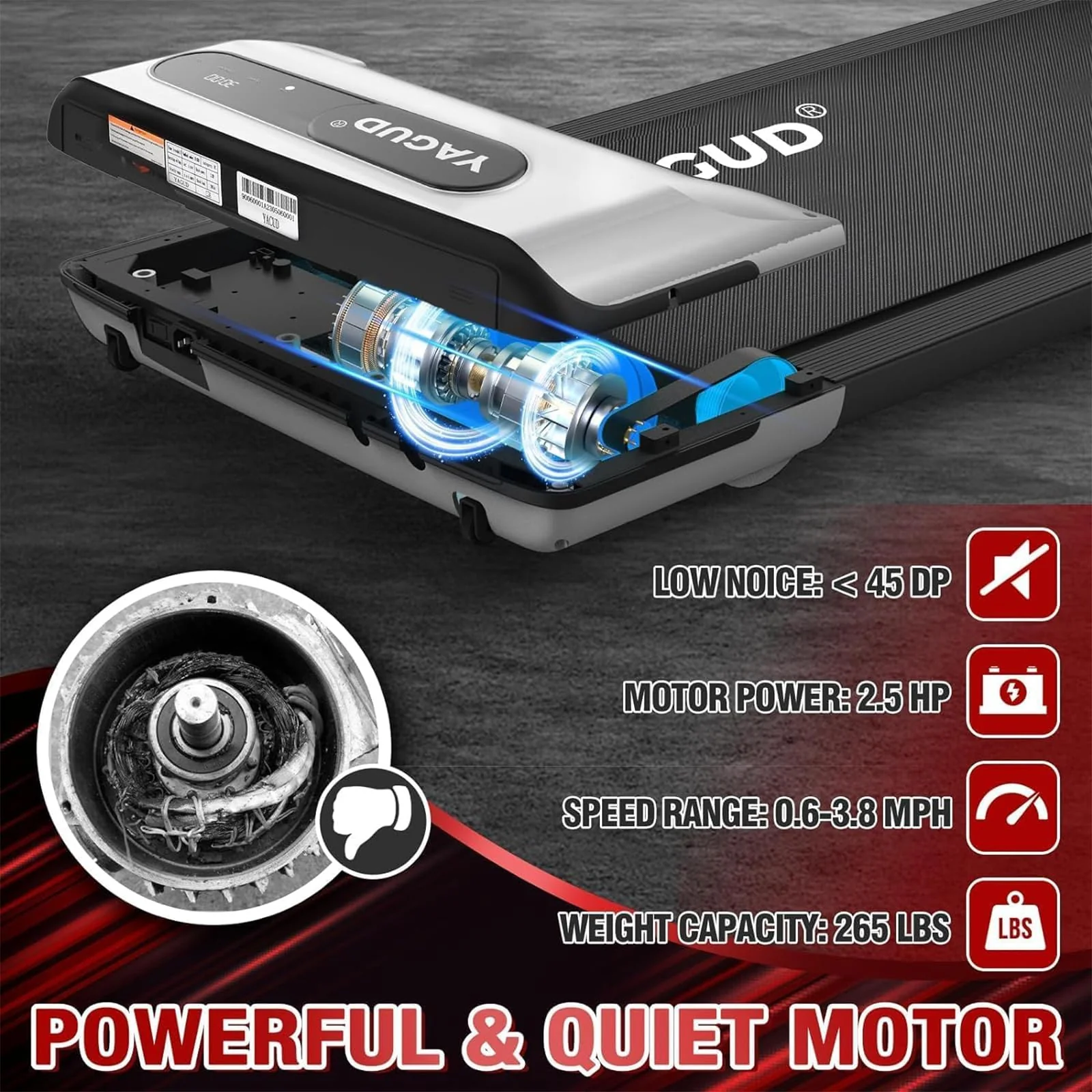 Yagud 2 in 1 Under Desk Treadmill, 2.5HP Motor, LED Display, Non-Slip Belt, Home & Office Fitness