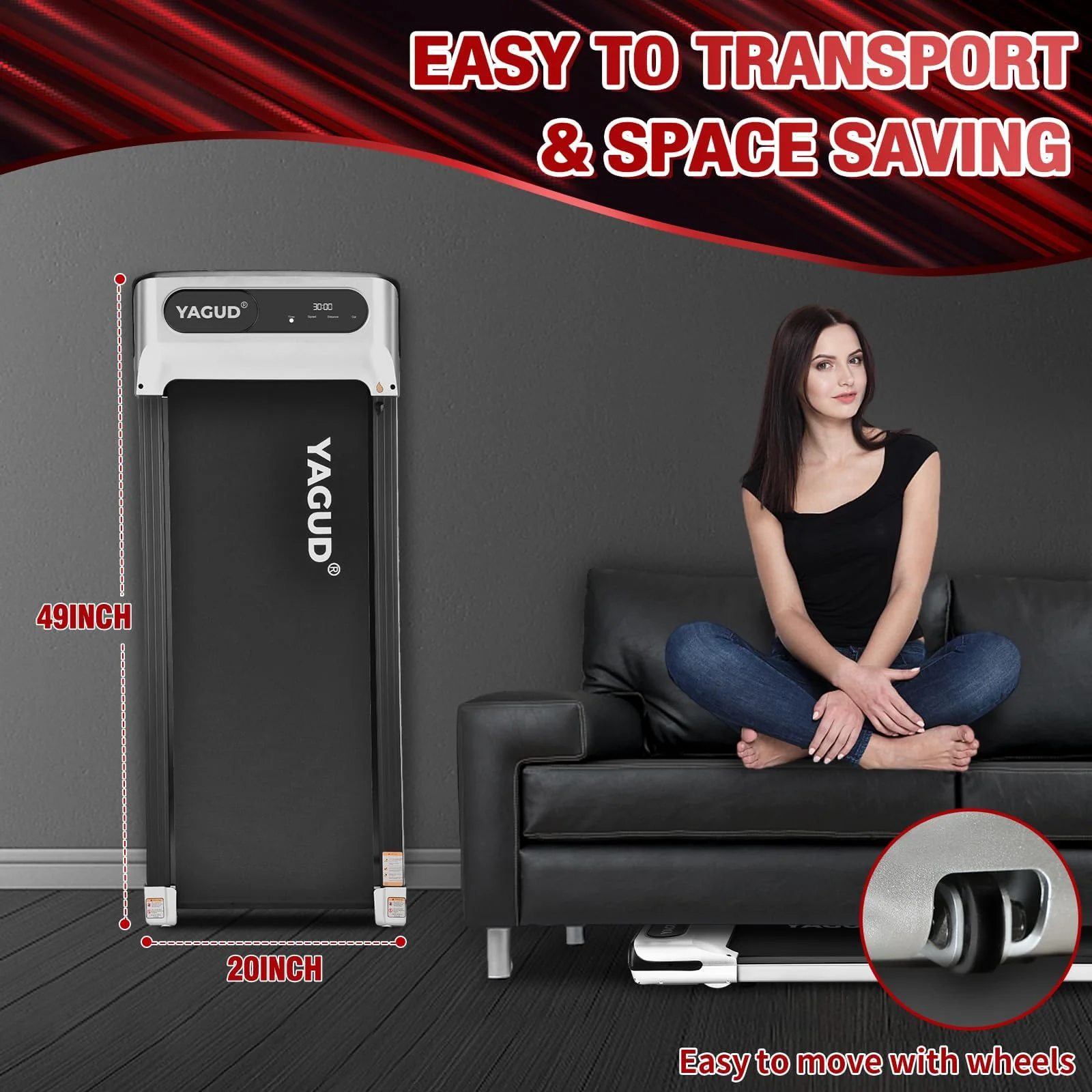 Yagud 2 in 1 Under Desk Treadmill, 2.5HP Motor, LED Display, Non-Slip Belt, Home & Office Fitness