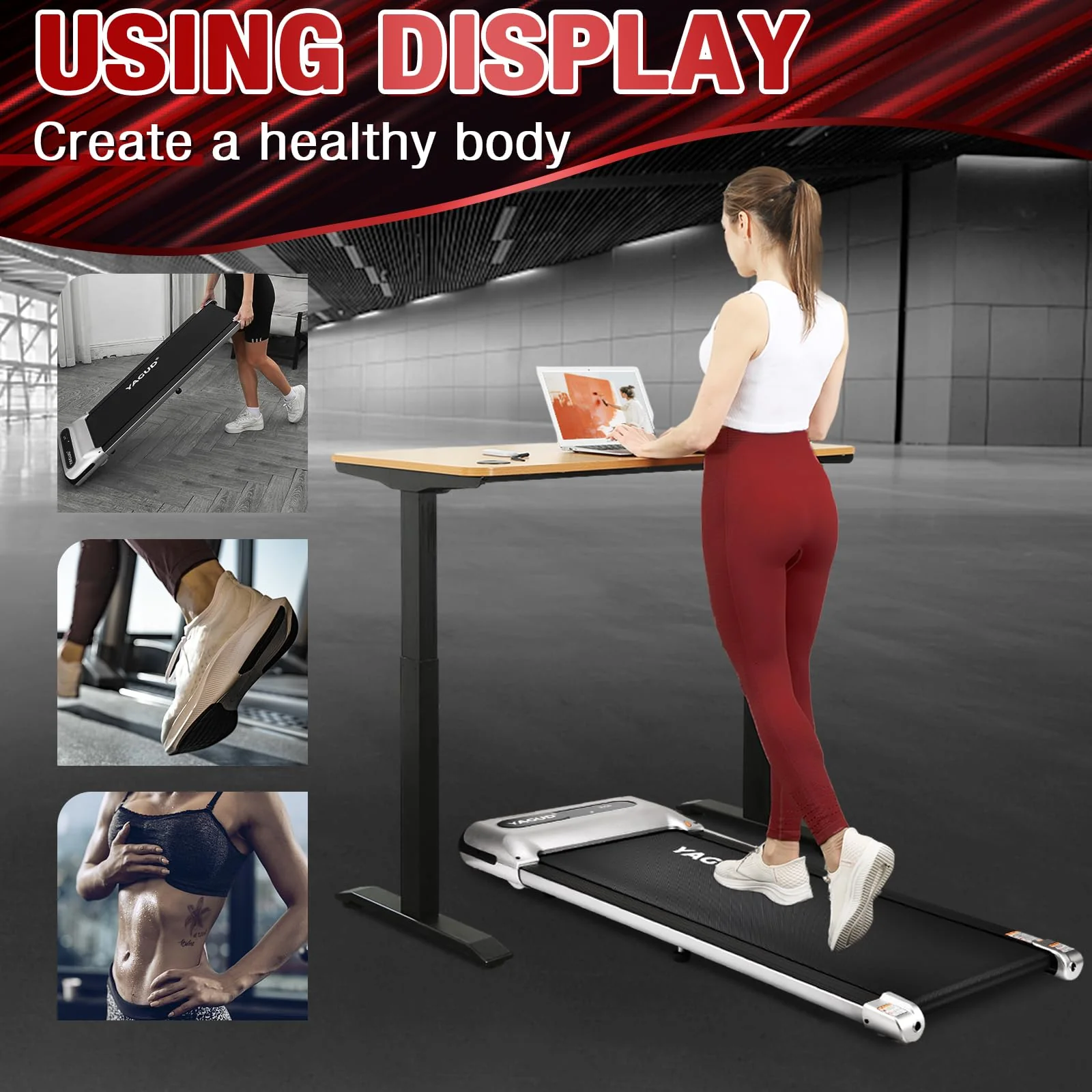 Yagud 2 in 1 Under Desk Treadmill, 2.5HP Motor, LED Display, Non-Slip Belt, Home & Office Fitness