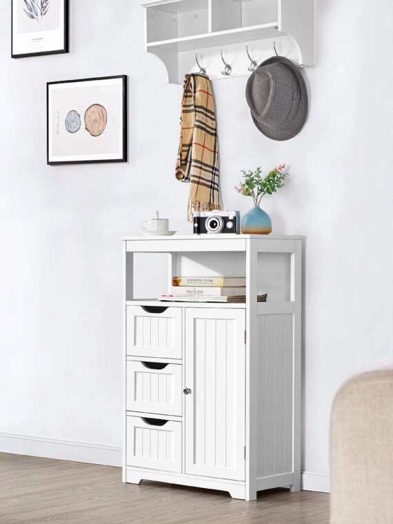 Yaheetech Bathroom Floor Cabinet, Wooden Storage Organizer with Adjustable Shelf & Safety Features