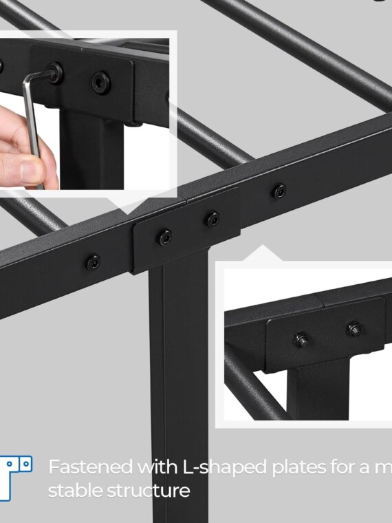 Yaheetech Queen Size Metal Platform Bed Frame, Farmhouse Style, Durable with High Headboard, Easy Assembly