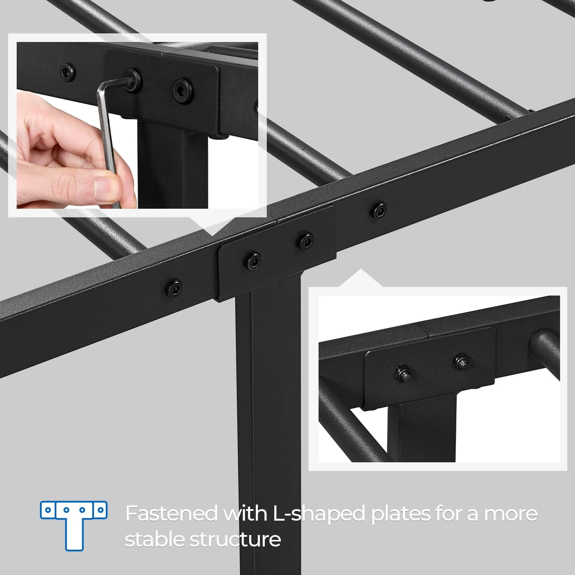 Yaheetech Queen Size Metal Platform Bed Frame, Farmhouse Style, Durable with High Headboard, Easy Assembly