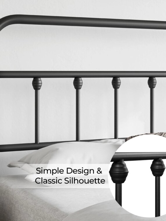 Yaheetech Queen Size Metal Platform Bed Frame, Farmhouse Style, Durable with High Headboard, Easy Assembly