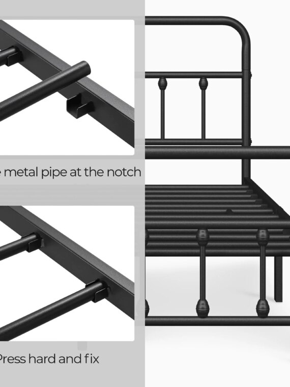 Yaheetech Queen Size Metal Platform Bed Frame, Farmhouse Style, Durable with High Headboard, Easy Assembly