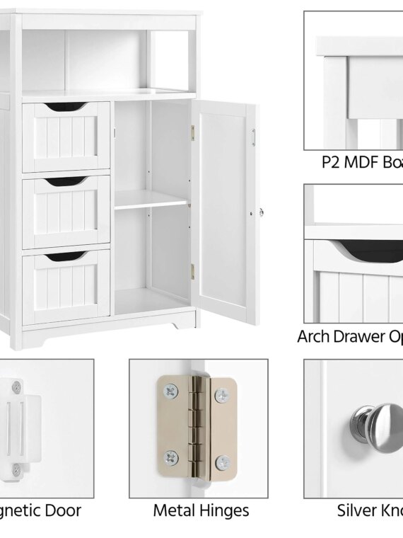 Yaheetech Wooden Bathroom Floor Cabinet with Adjustable Shelf, Ample Storage & Safety Features