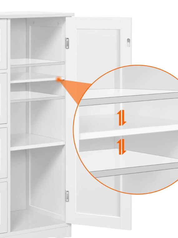 Yaheetech Wooden Bathroom Storage Cabinet with Drawers & Adjustable Shelf, Waterproof MDF, White