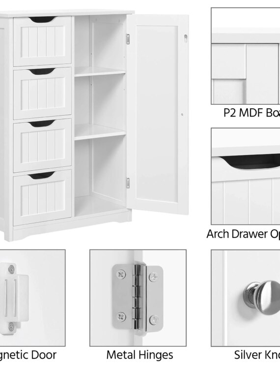 Yaheetech Wooden Bathroom Storage Cabinet with Drawers & Adjustable Shelf, Waterproof MDF, White