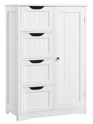 Yaheetech Wooden Bathroom Storage Cabinet with Drawers & Adjustable Shelf, Waterproof MDF, White