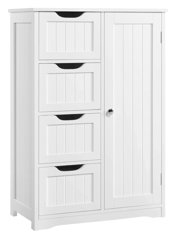 Yaheetech Wooden Bathroom Storage Cabinet with Drawers & Adjustable Shelf, Waterproof MDF, White