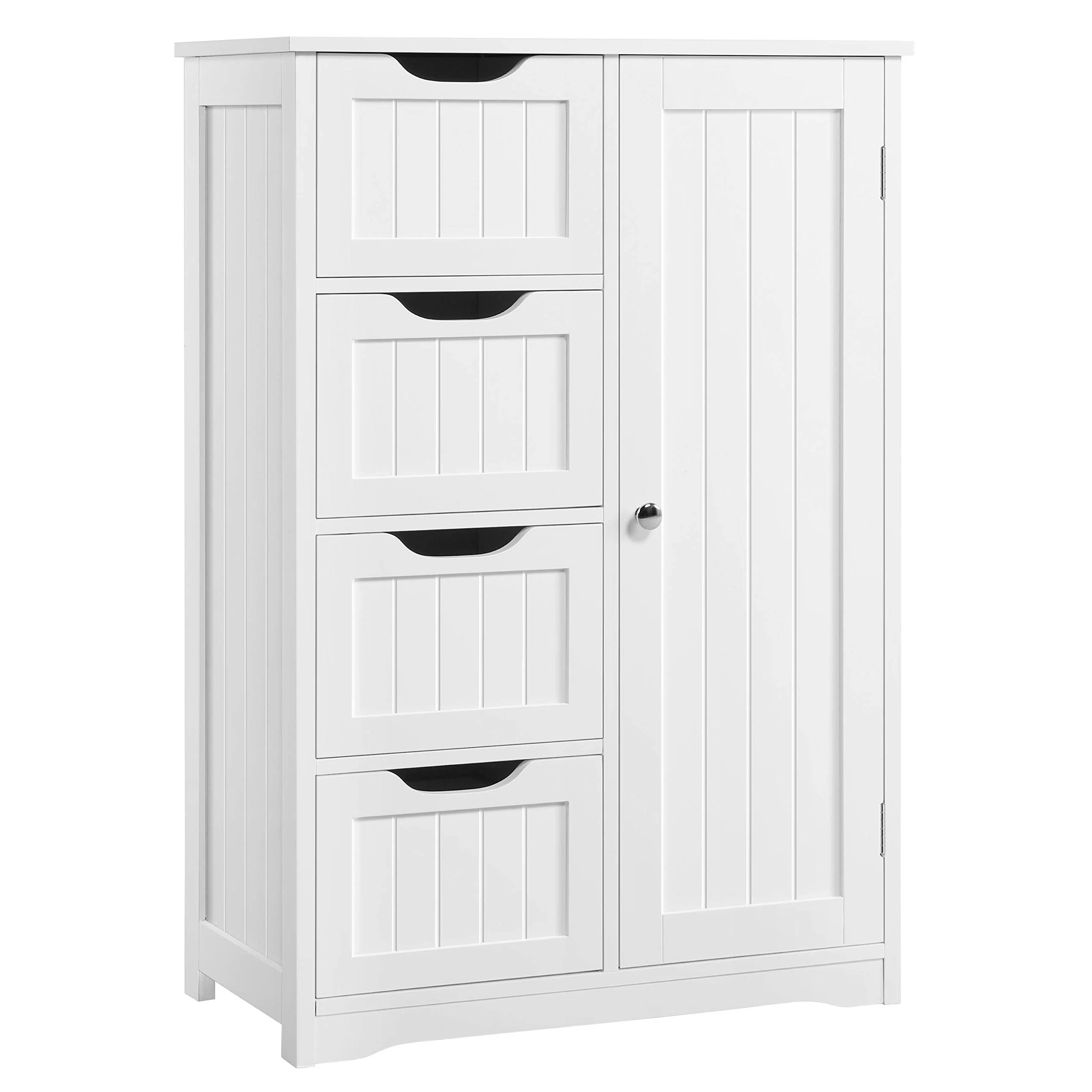 Yaheetech Wooden Bathroom Storage Cabinet with Drawers & Adjustable Shelf, Waterproof MDF, White