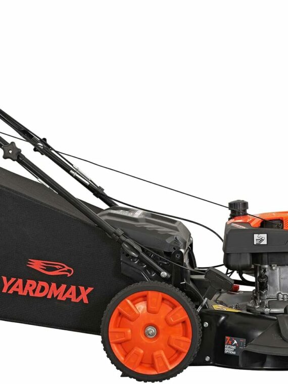 YARDMAX 22" 201cc Gas Self Propelled Lawn Mower, 6-Speed CVT, High Wheel, Black