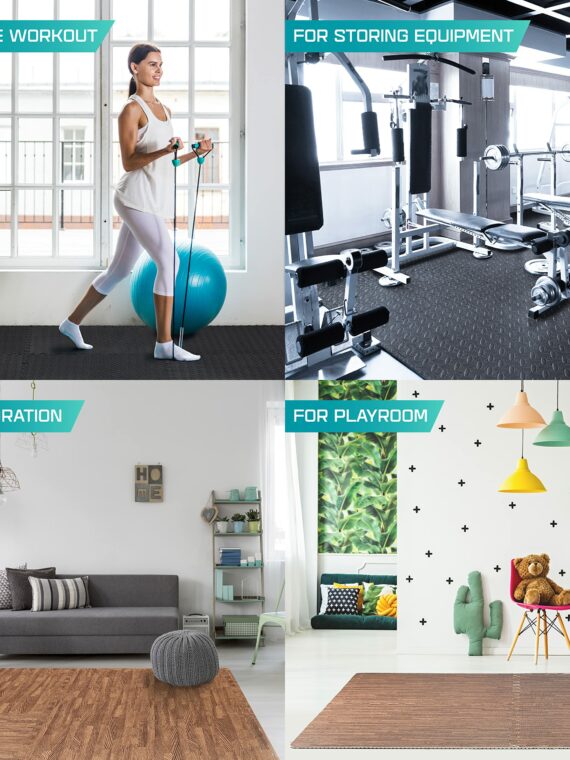 Yes4All Exercise Mat, 120 Sq Ft, Non-Slip EVA Foam, 30 Tiles, Home Gym Flooring