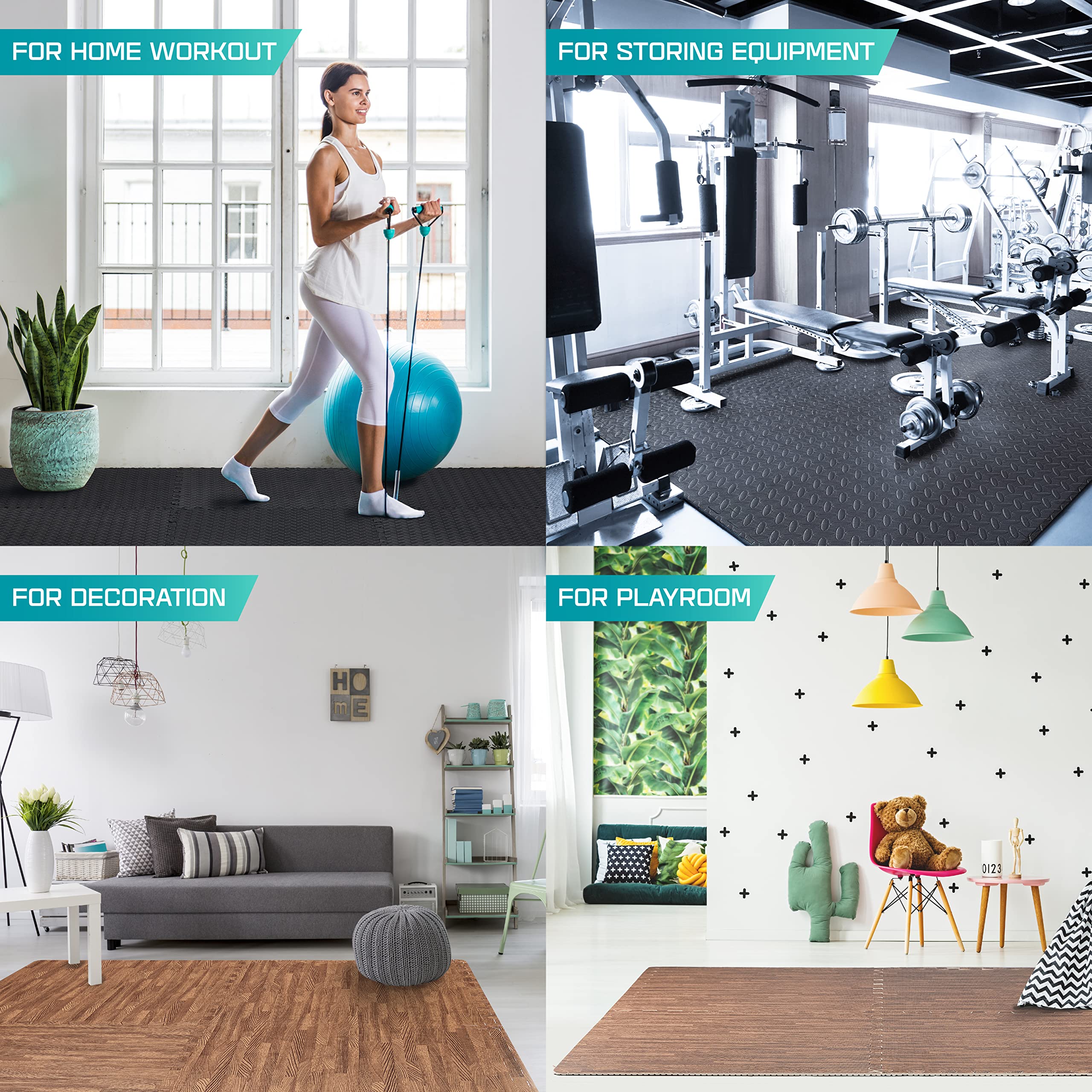 Yes4All Exercise Mat, 120 Sq Ft, Non-Slip EVA Foam, 30 Tiles, Home Gym Flooring