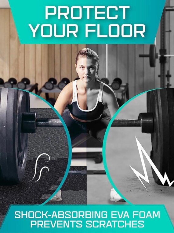 Yes4All Exercise Mat, 120 Sq Ft, Non-Slip EVA Foam, 30 Tiles, Home Gym Flooring