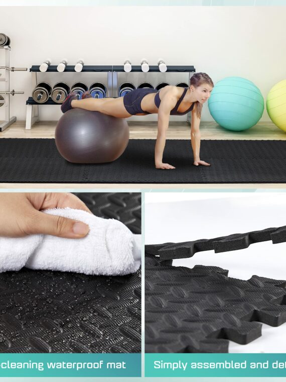 Yes4All Exercise Mat, 120 Sq Ft, Non-Slip EVA Foam, 30 Tiles, Home Gym Flooring