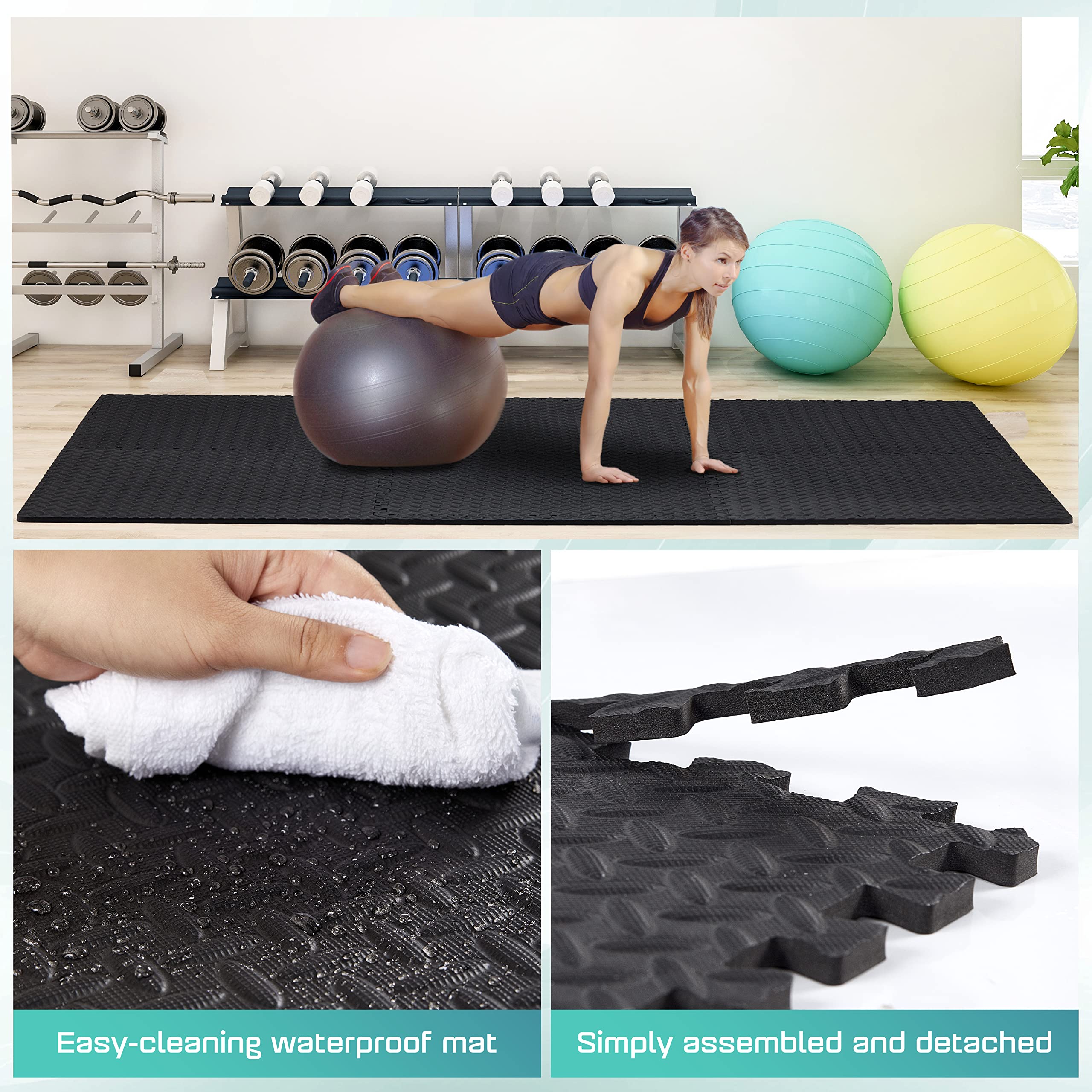 Yes4All Exercise Mat, 120 Sq Ft, Non-Slip EVA Foam, 30 Tiles, Home Gym Flooring