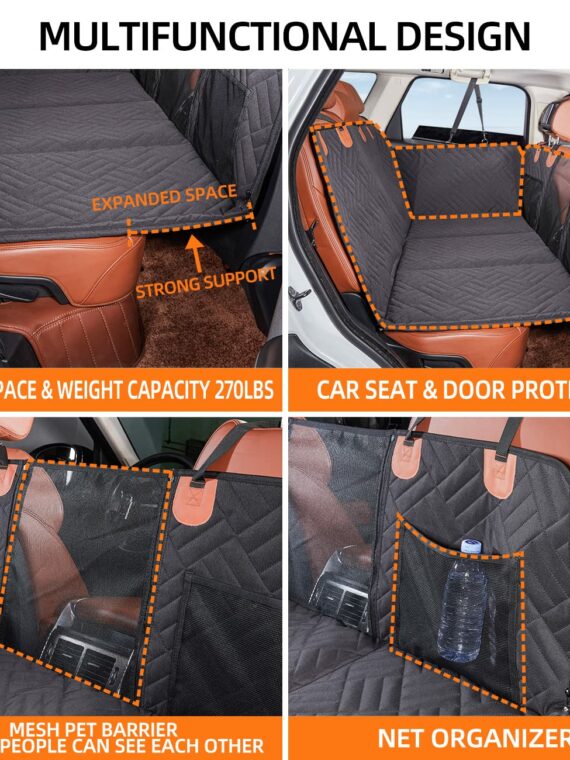 YJGF Dog Car Seat Cover, Waterproof Back Seat Extender for Cars, SUVs & Trucks - Black, 52x25 in