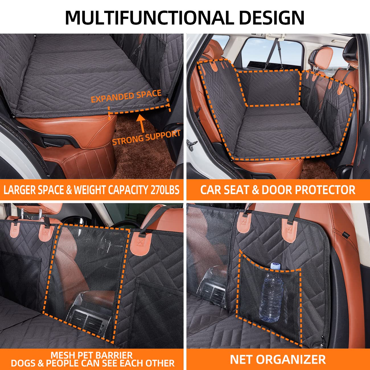 YJGF Dog Car Seat Cover, Waterproof Back Seat Extender for Cars, SUVs & Trucks - Black, 52x25 in