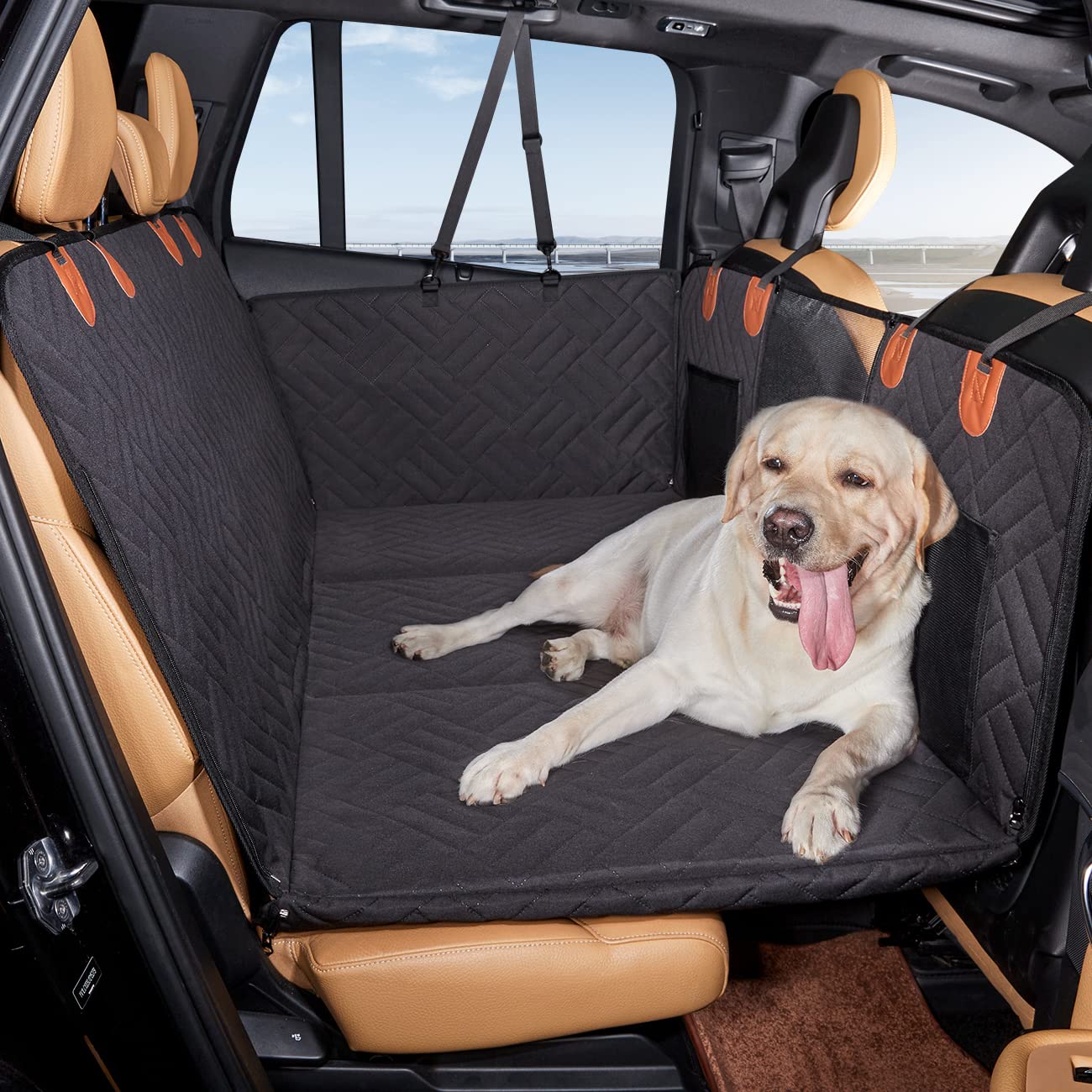 YJGF Dog Car Seat Cover, Waterproof Back Seat Extender for Cars, SUVs & Trucks - Black, 52x25 in