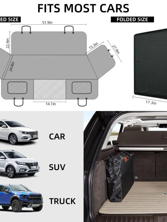 YJGF Dog Car Seat Cover, Waterproof Back Seat Extender for Cars, SUVs & Trucks - Black, 52x25 in