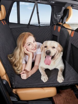 YJGF Dog Car Seat Cover, Waterproof Back Seat Extender for Cars, SUVs & Trucks - Black, 52x25 in