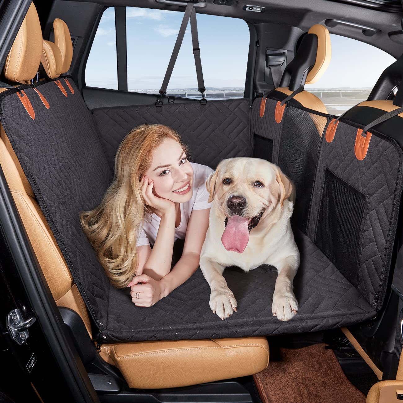 YJGF Dog Car Seat Cover, Waterproof Back Seat Extender for Cars, SUVs & Trucks - Black, 52x25 in