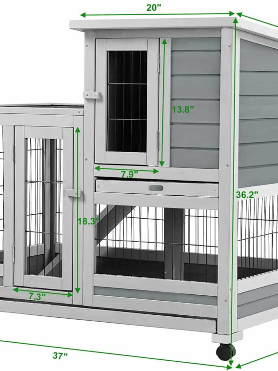 YODOLLA Indoor Rabbit Hutch with Wheels, Removable Trays, Nesting Box & Ramp for Small Animals