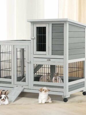 YODOLLA Indoor Rabbit Hutch with Wheels, Removable Trays, Nesting Box & Ramp for Small Animals