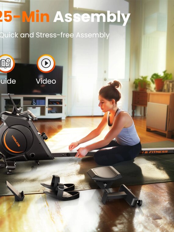 YOSUDA Magnetic Rowing Machine, 350 LB Capacity, Quiet Magnetic Resistance, LCD Monitor, Compact Design