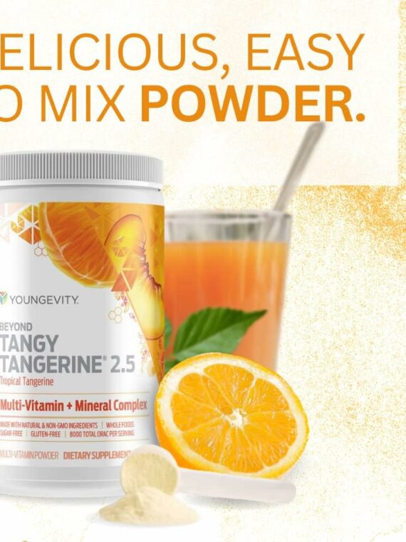 Youngevity Beyond Tangy Tangerine 2.5 Powder, Tropical Tangerine Flavor, Gluten-Free Multi-Vitamin & Mineral Complex, 8,000 ORAC, 30 Servings