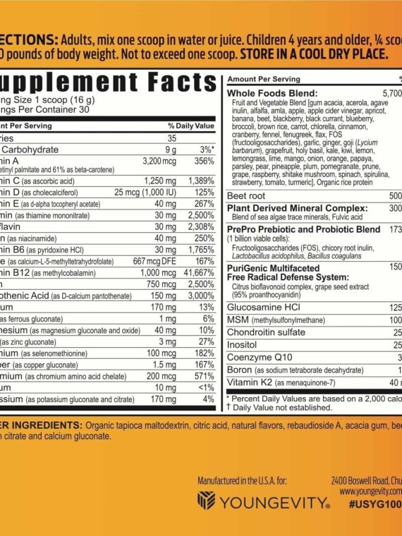 Youngevity Beyond Tangy Tangerine 2.5 Powder, Tropical Tangerine Flavor, Gluten-Free Multi-Vitamin & Mineral Complex, 8,000 ORAC, 30 Servings