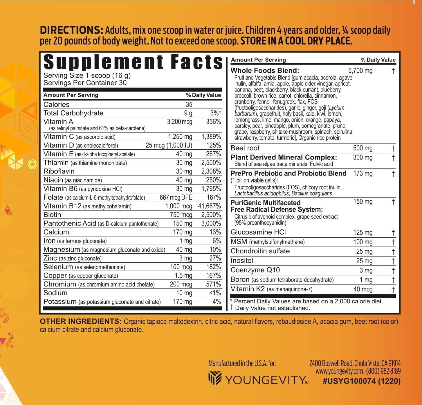 Youngevity Beyond Tangy Tangerine 2.5 Powder, Tropical Tangerine Flavor, Gluten-Free Multi-Vitamin & Mineral Complex, 8,000 ORAC, 30 Servings