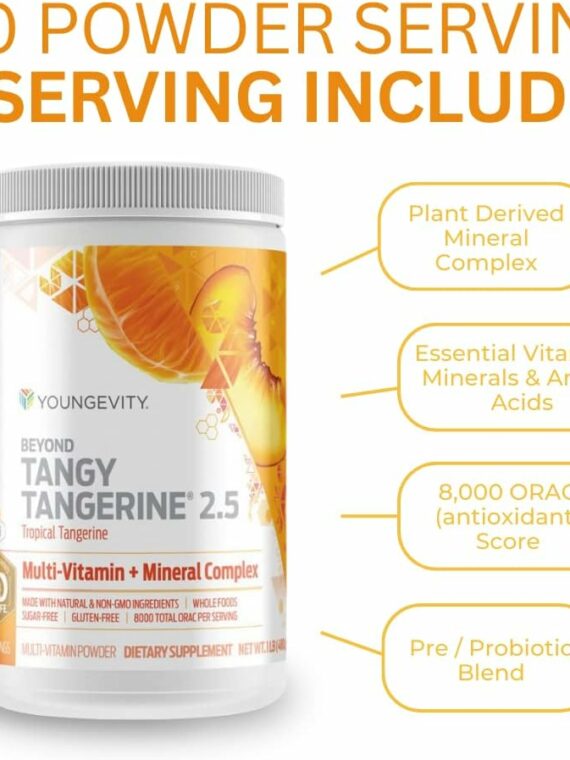 Youngevity Beyond Tangy Tangerine 2.5 Powder, Tropical Tangerine Flavor, Gluten-Free Multi-Vitamin & Mineral Complex, 8,000 ORAC, 30 Servings