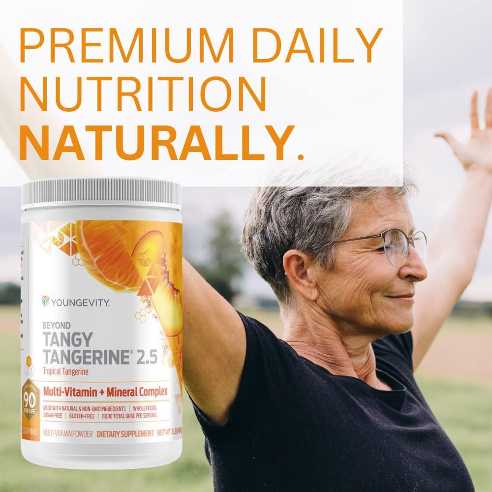 Youngevity Beyond Tangy Tangerine 2.5 Powder, Tropical Tangerine Flavor, Gluten-Free Multi-Vitamin & Mineral Complex, 8,000 ORAC, 30 Servings