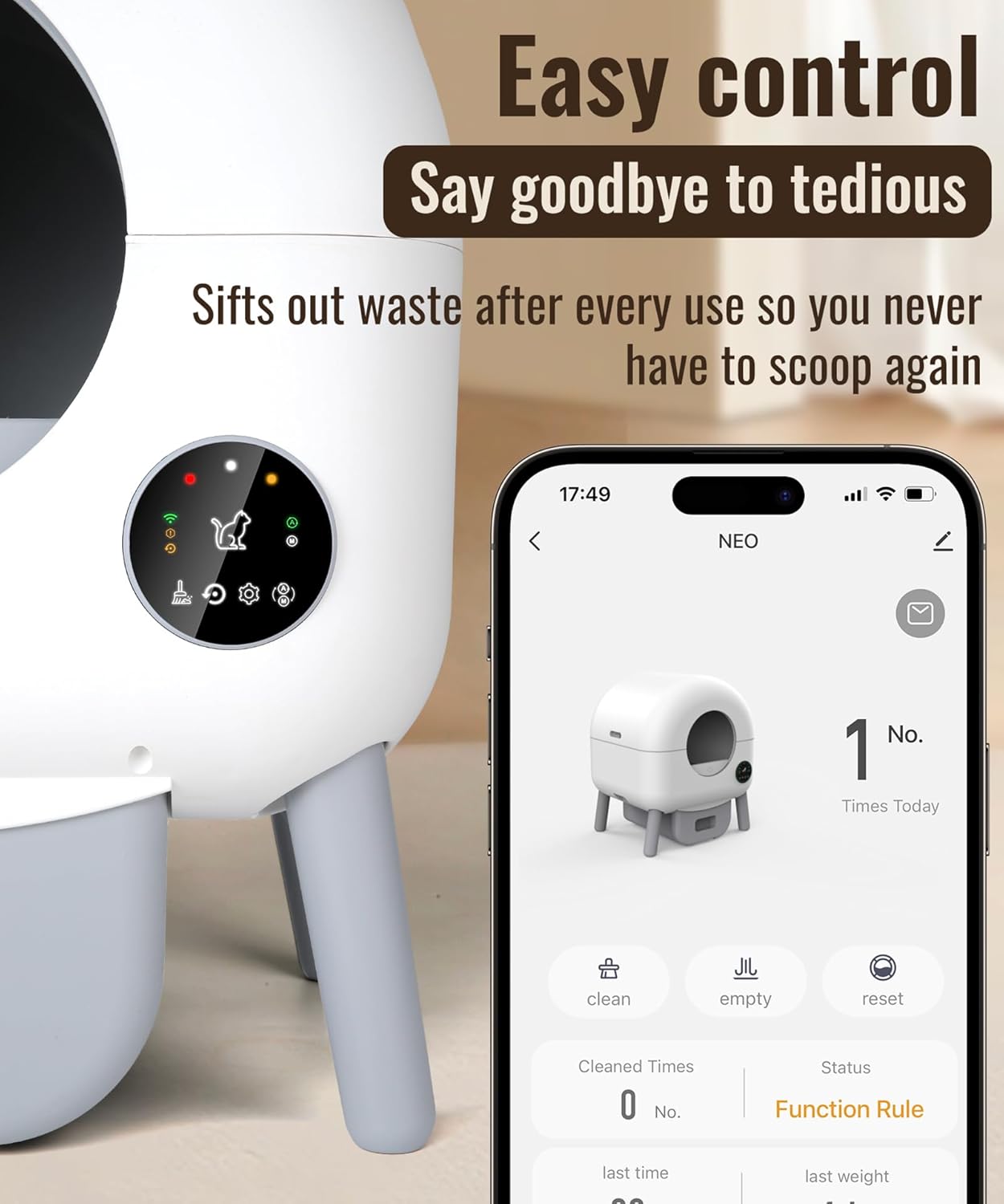 ZeaCotio Automated Self-Cleaning Litter Box, XX-Large, Big Grey, App-Controlled, Odor Control, Cat Safe, 95L Capacity