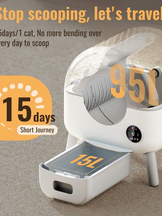 ZeaCotio Automated Self-Cleaning Litter Box, XX-Large, Big Grey, App-Controlled, Odor Control, Cat Safe, 95L Capacity