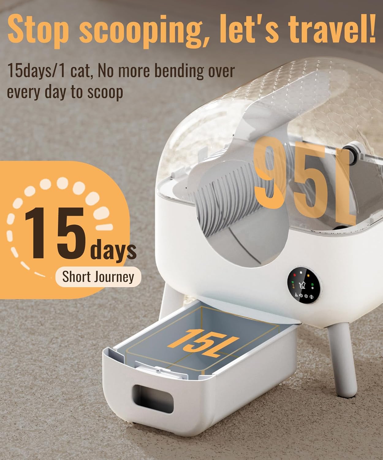 ZeaCotio Automated Self-Cleaning Litter Box, XX-Large, Big Grey, App-Controlled, Odor Control, Cat Safe, 95L Capacity