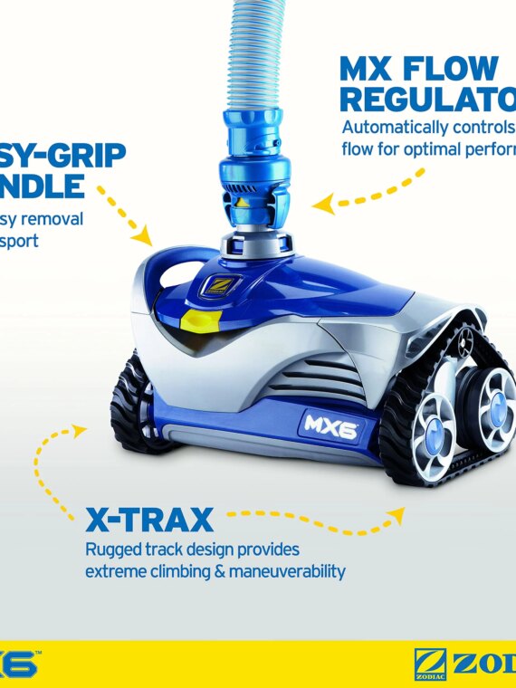 Zodiac MX6 Automatic Pool Cleaner, Powerful Suction, Energy Efficient, X-Drive Navigation, In-Ground & Above-Ground Compatible