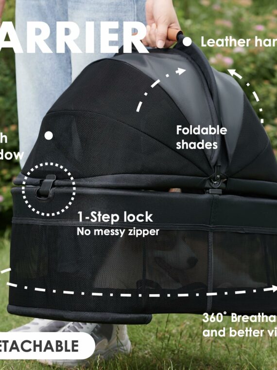 Zoosky 3-in-1 Folding Dog Stroller, Small/Medium Pets, Travel Carrier & Car Seat, Adjustable Canopy, Storage, Durable Construction