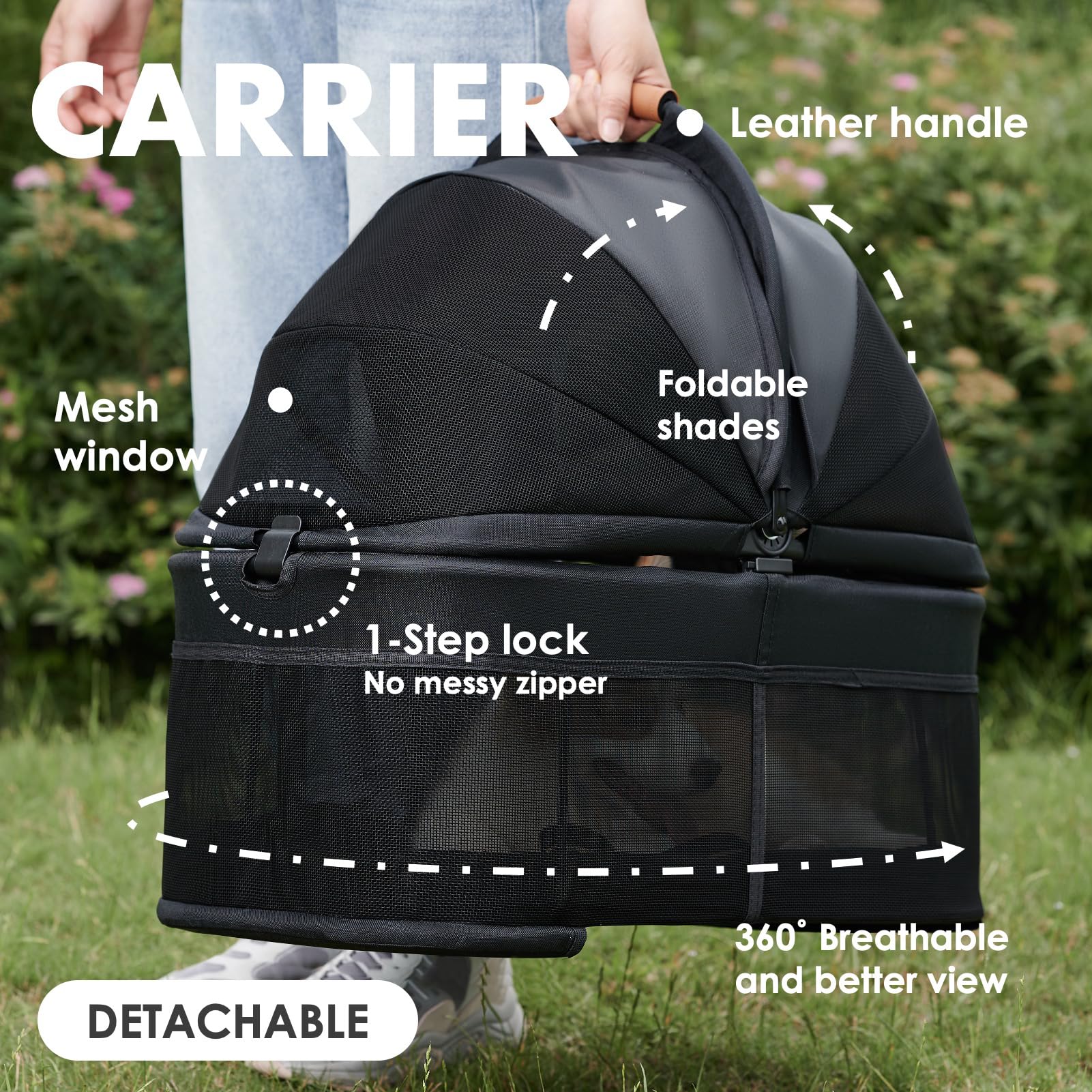 Zoosky 3-in-1 Folding Dog Stroller, Small/Medium Pets, Travel Carrier & Car Seat, Adjustable Canopy, Storage, Durable Construction