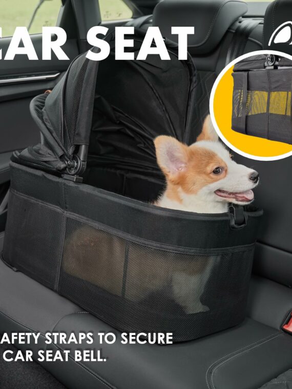 Zoosky 3-in-1 Folding Dog Stroller, Small/Medium Pets, Travel Carrier & Car Seat, Adjustable Canopy, Storage, Durable Construction