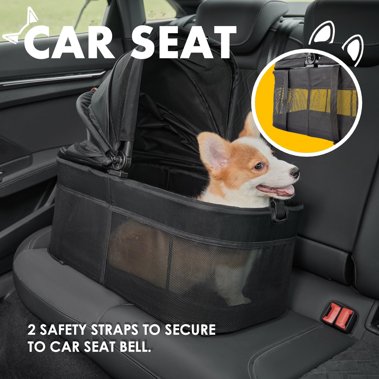 Zoosky 3-in-1 Folding Dog Stroller, Small/Medium Pets, Travel Carrier & Car Seat, Adjustable Canopy, Storage, Durable Construction