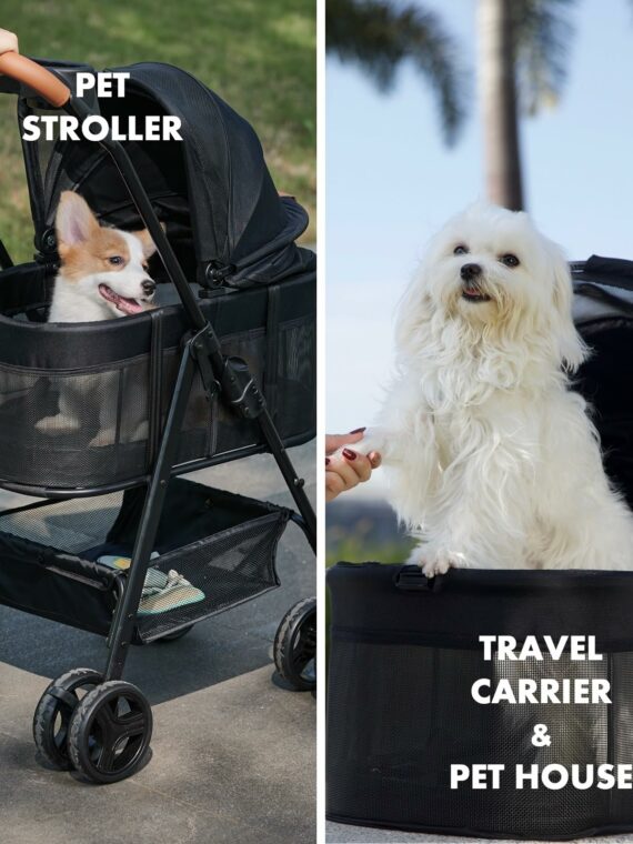 Zoosky 3-in-1 Folding Dog Stroller, Small/Medium Pets, Travel Carrier & Car Seat, Adjustable Canopy, Storage, Durable Construction