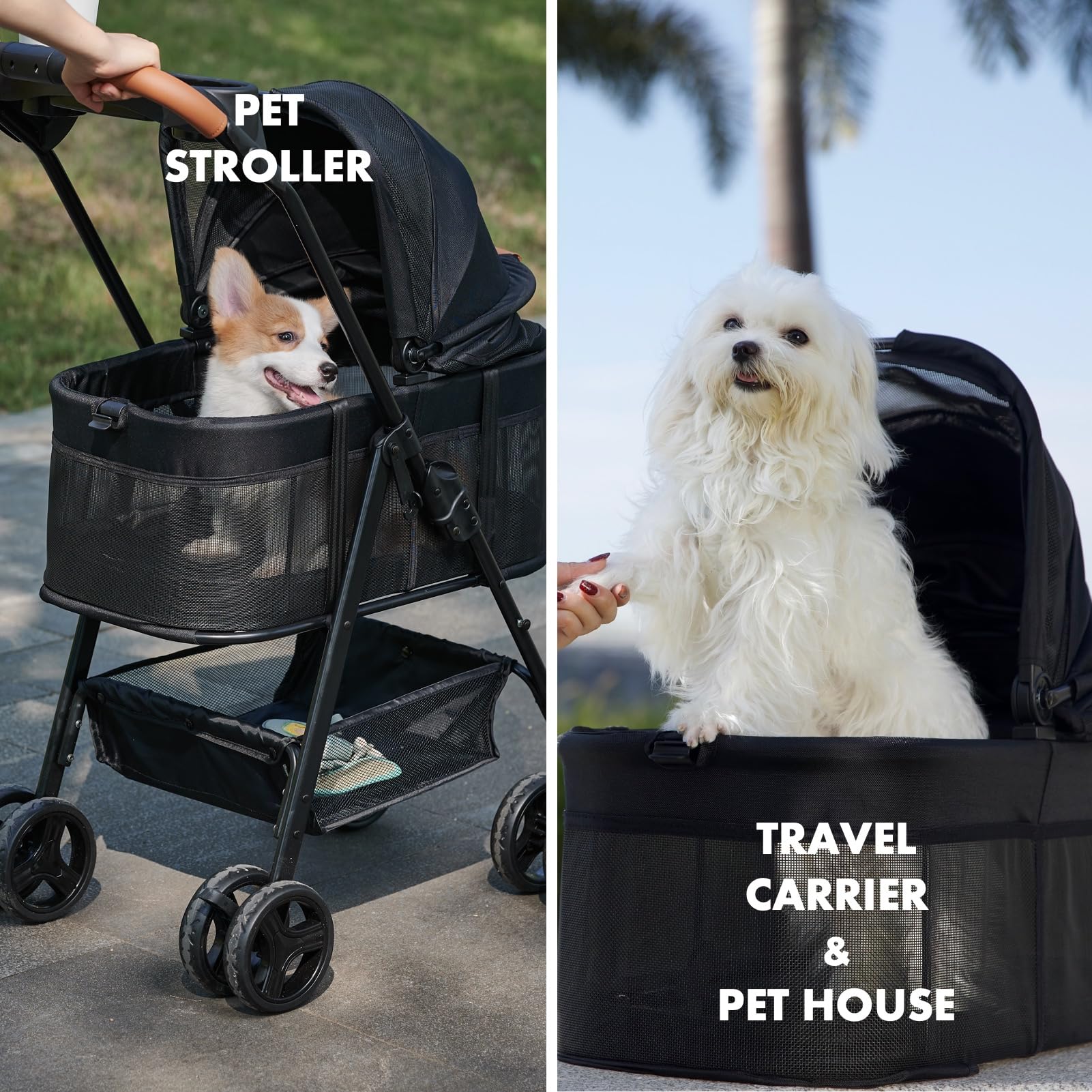 Zoosky 3-in-1 Folding Dog Stroller, Small/Medium Pets, Travel Carrier & Car Seat, Adjustable Canopy, Storage, Durable Construction