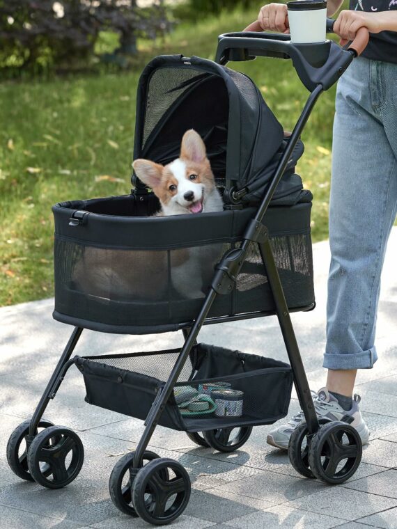 Zoosky 3-in-1 Folding Dog Stroller, Small/Medium Pets, Travel Carrier & Car Seat, Adjustable Canopy, Storage, Durable Construction
