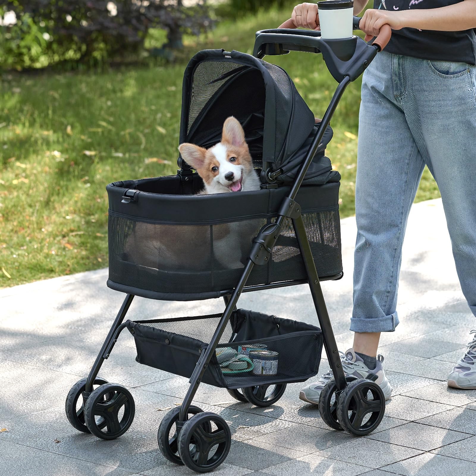 Zoosky 3-in-1 Folding Dog Stroller, Small/Medium Pets, Travel Carrier & Car Seat, Adjustable Canopy, Storage, Durable Construction