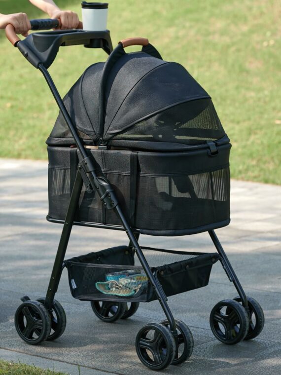 Zoosky 3-in-1 Folding Dog Stroller, Small/Medium Pets, Travel Carrier & Car Seat, Adjustable Canopy, Storage, Durable Construction