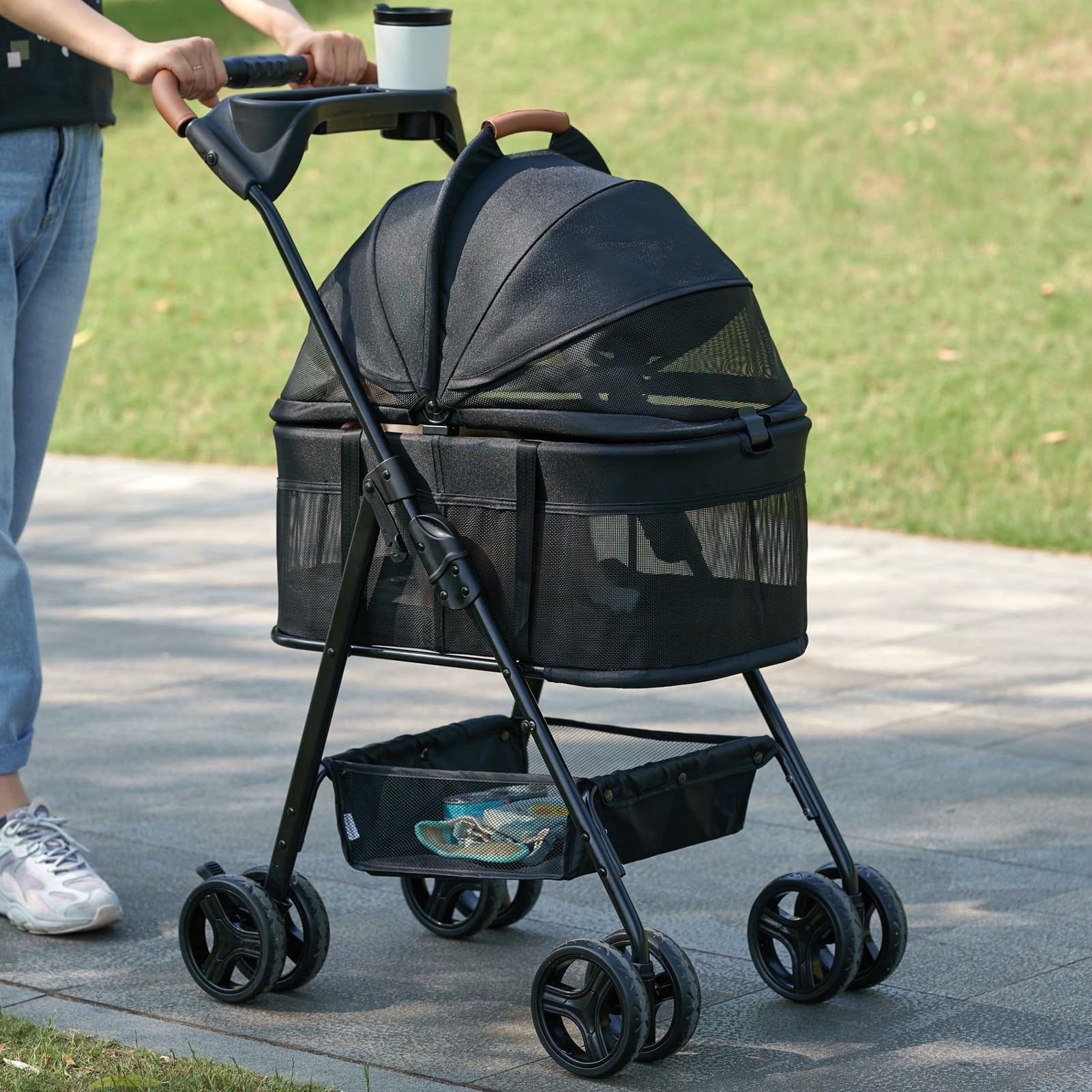 Zoosky 3-in-1 Folding Dog Stroller, Small/Medium Pets, Travel Carrier & Car Seat, Adjustable Canopy, Storage, Durable Construction