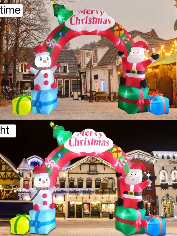 ZXSWONLY 12.5FT Christmas Inflatable Archway with Santa & Snowman, LED-Lit, Weather Resistant for Indoor/Outdoor Decor